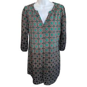 Pink Owl button down Multicolored Geometric Shift Dress